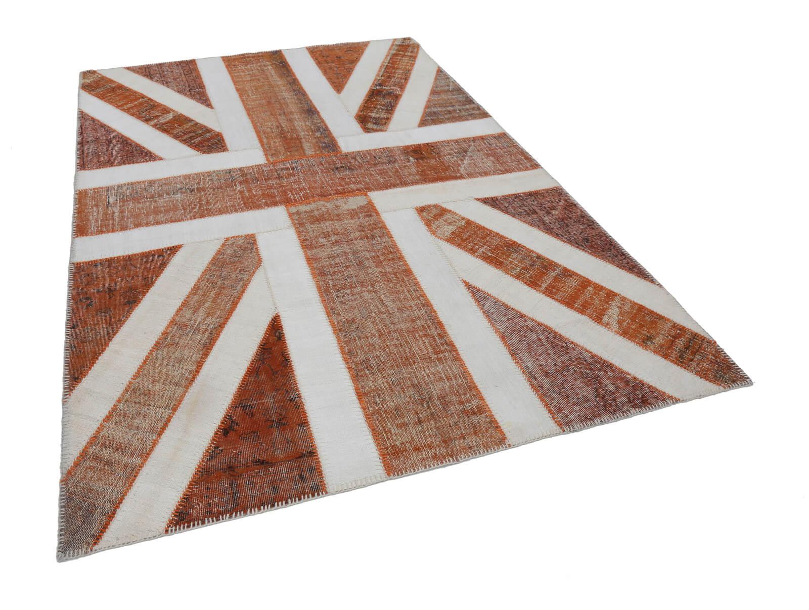 Flag Patchwork Turuncu Figürlü Pamuk Yün El Dokuma Halısı 204x302 Agacan