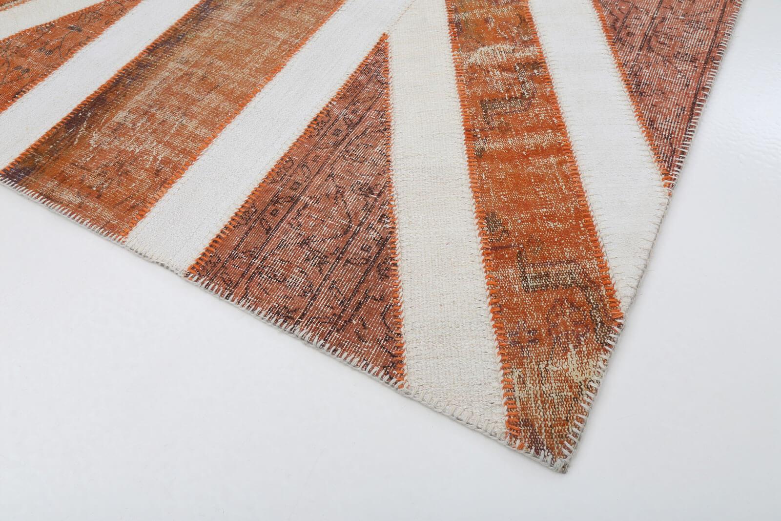 Flag Patchwork Turuncu Figürlü Pamuk Yün El Dokuma Halısı 204x302 Agacan