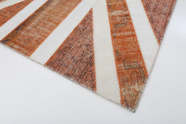 Flag Patchwork Turuncu Figürlü Pamuk Yün El Dokuma Halısı 204x302 Agacan