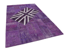 Flag Patchwork Mor Figürlü Pamuk Yün El Dokuma Halısı 201x303 Agacan