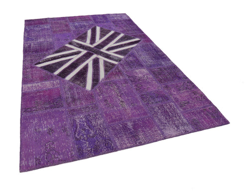 Flag Patchwork Mor Figürlü Pamuk Yün El Dokuma Halısı 201x303 Agacan