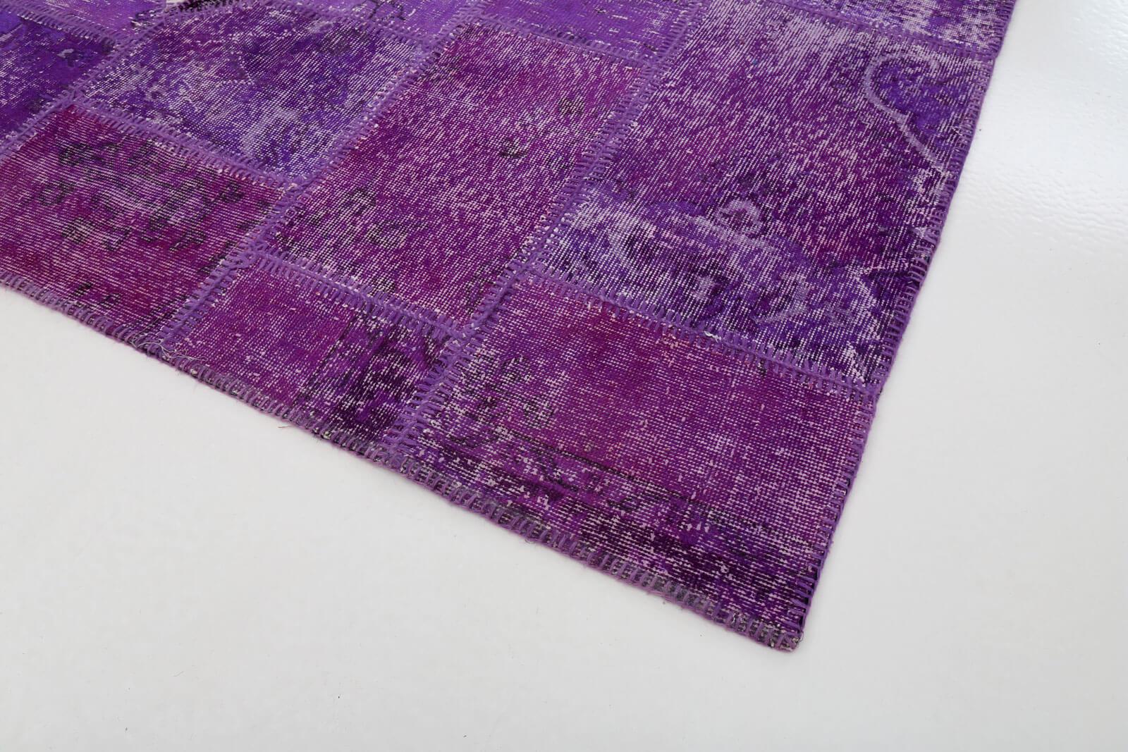 Flag Patchwork Mor Figürlü Pamuk Yün El Dokuma Halısı 201x303 Agacan