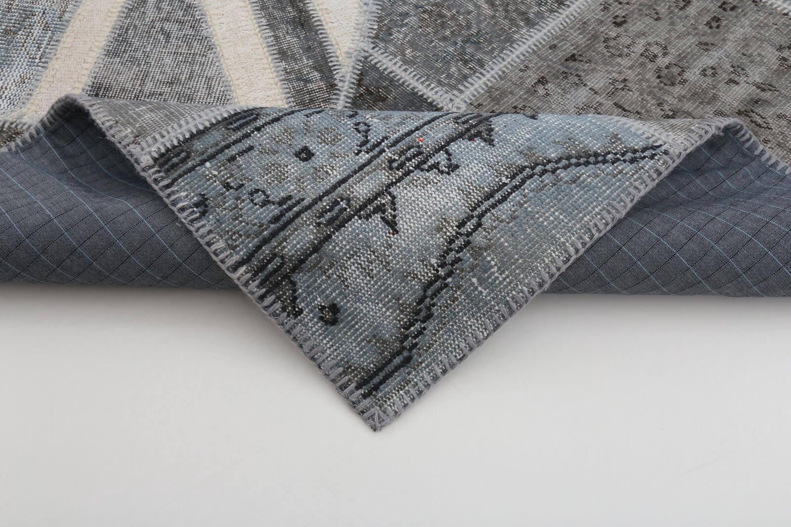 Flag Patchwork Gri Figürlü Pamuk Yün El Dokuma Halısı 200x300 Agacan