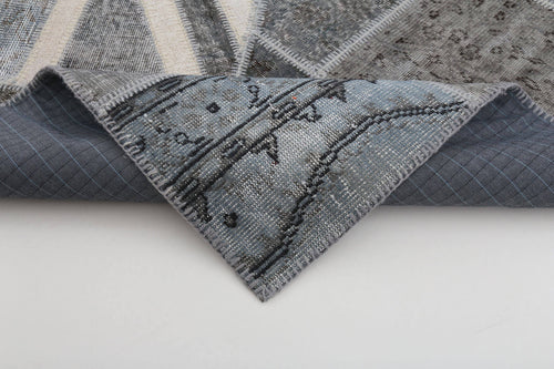 Flag Patchwork Gri Figürlü Pamuk Yün El Dokuma Halısı 200x300 Agacan