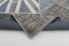 Flag Patchwork Gri Figürlü Pamuk Yün El Dokuma Halısı 201x307 Agacan