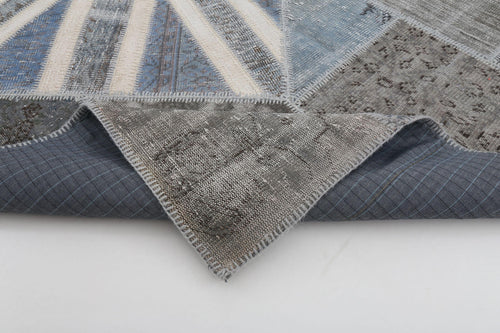 Flag Patchwork Gri Figürlü Pamuk Yün El Dokuma Halısı 201x307 Agacan