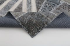 Flag Patchwork Gri Figürlü Pamuk Yün El Dokuma Halısı 199x300 Agacan