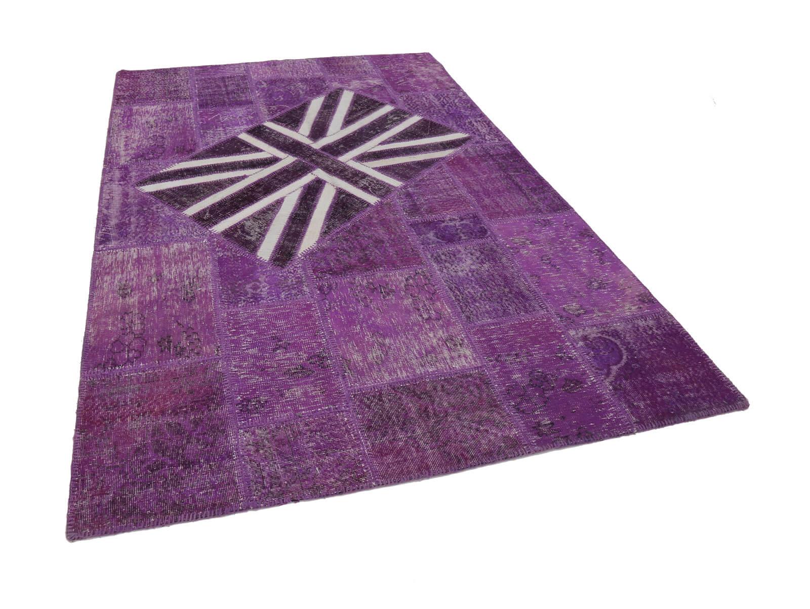 Flag Patchwork Mor Figürlü Pamuk Yün El Dokuma Halısı 200x306 Agacan