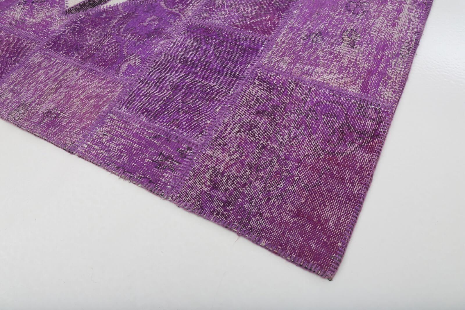 Flag Patchwork Mor Figürlü Pamuk Yün El Dokuma Halısı 200x306 Agacan