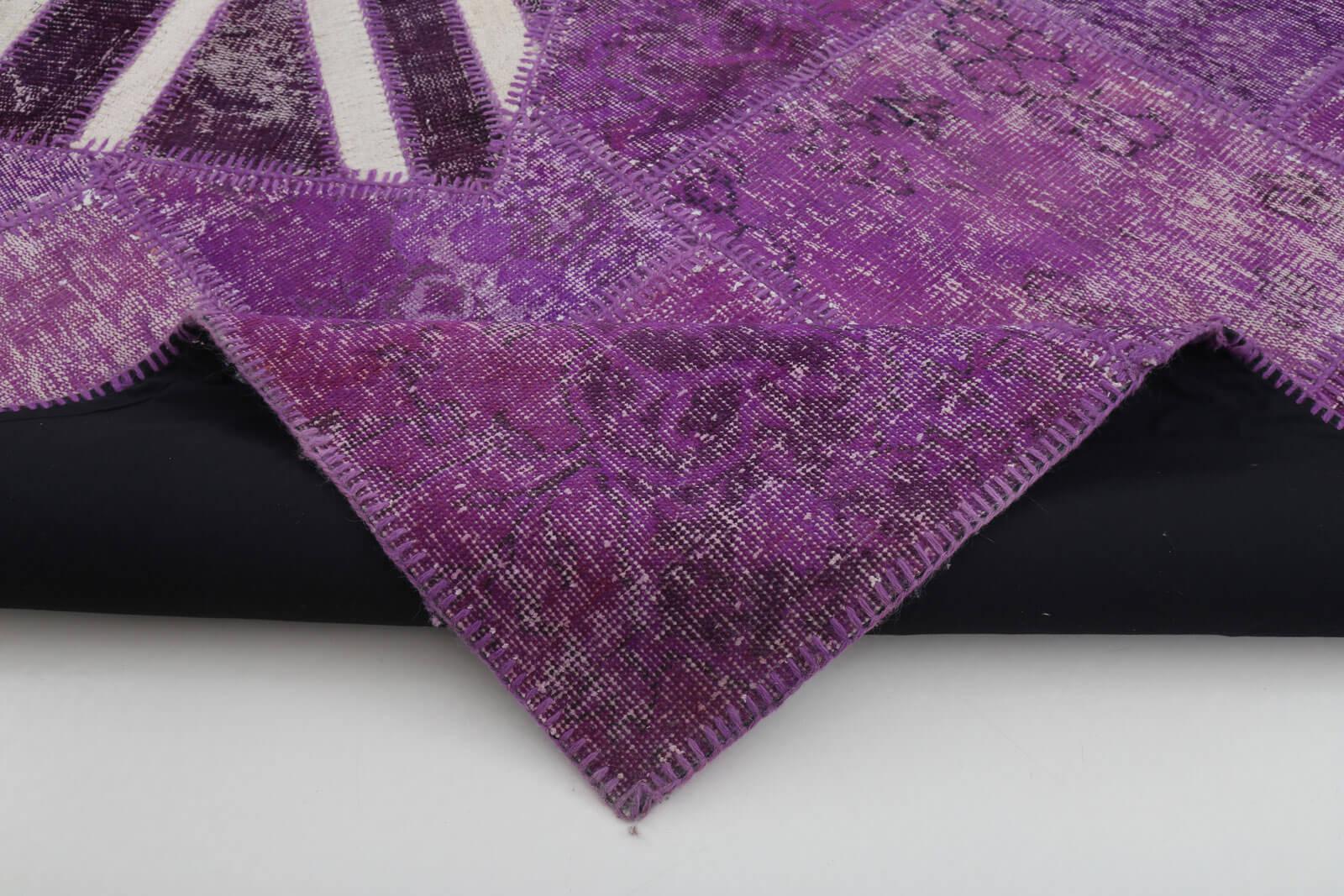 Flag Patchwork Mor Figürlü Pamuk Yün El Dokuma Halısı 200x306 Agacan