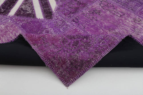 Flag Patchwork Mor Figürlü Pamuk Yün El Dokuma Halısı 200x306 Agacan