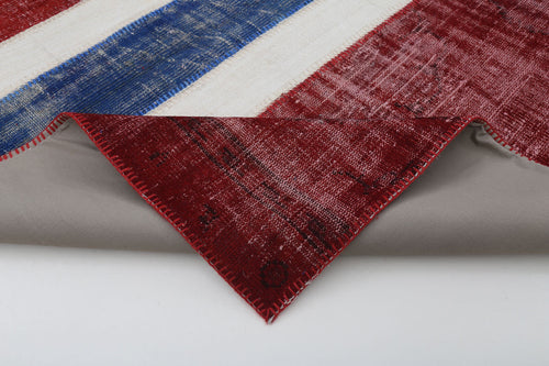 Flag Patchwork Kırmızı Figürlü Pamuk Yün El Dokuma Halısı 197x288 Agacan