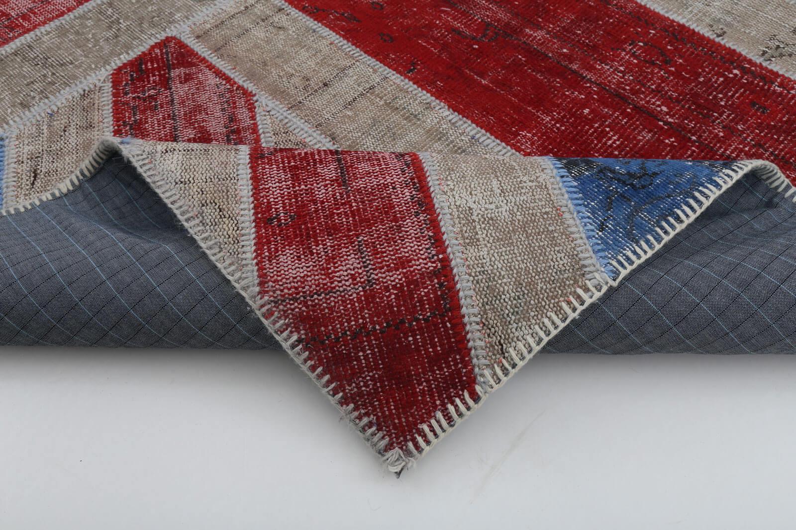 Flag Patchwork Mavi Figürlü Pamuk Yün El Dokuma Halısı 201x301 Agacan