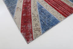 Flag Patchwork Mavi Figürlü Pamuk Yün El Dokuma Halısı 201x302 Agacan