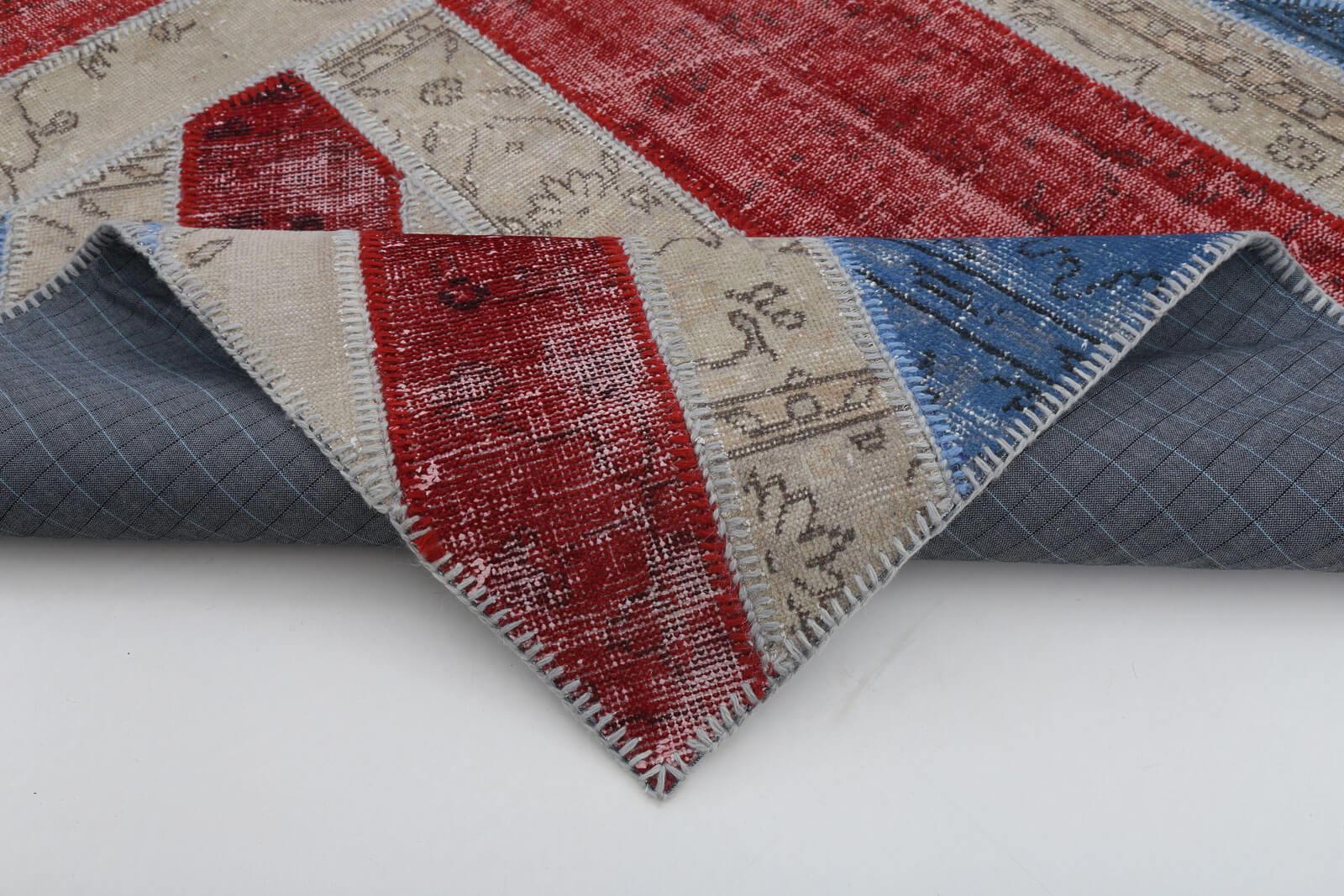 Flag Patchwork Mavi Figürlü Pamuk Yün El Dokuma Halısı 201x302 Agacan