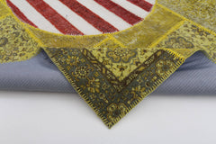 Flag Patchwork Sarı Figürlü Pamuk Yün El Dokuma Halısı 201x302 Agacan