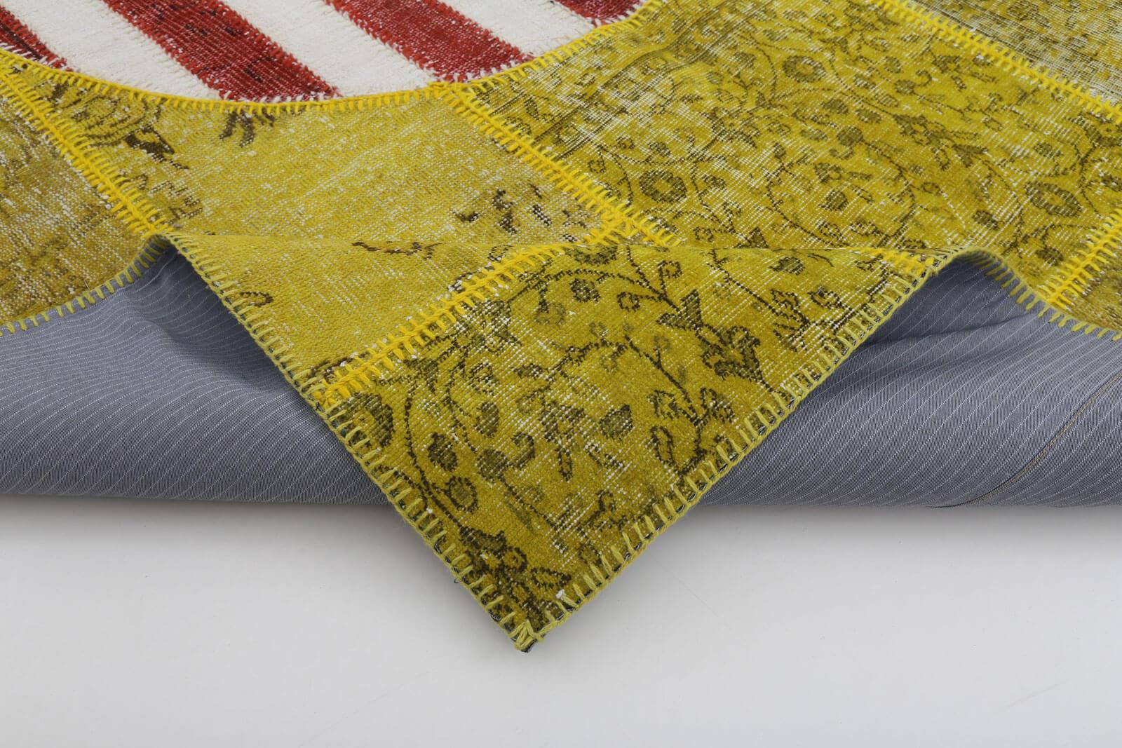 Flag Patchwork Sarı Figürlü Pamuk Yün El Dokuma Halısı 200x301 Agacan