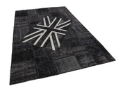 Flag Patchwork Siyah Figürlü Pamuk Yün El Dokuma Halısı 199x304 Agacan