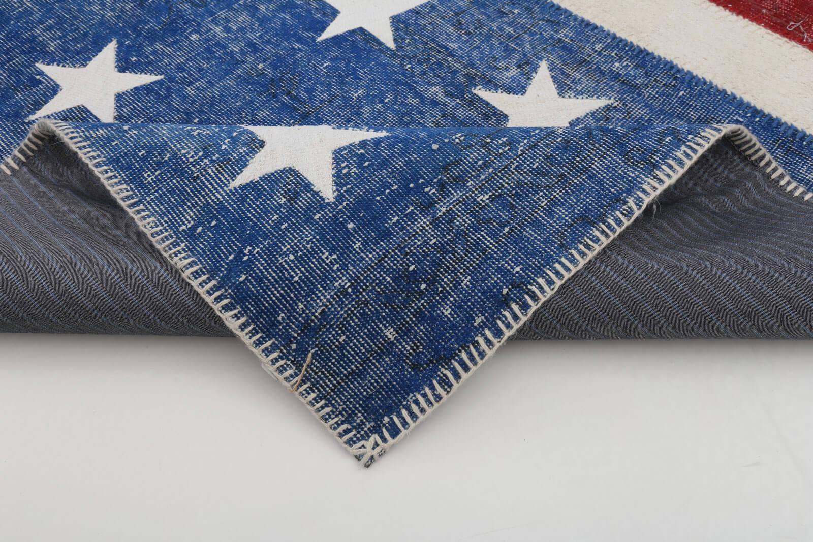 Flag Patchwork Mavi Figürlü Pamuk Yün El Dokuma Halısı 196x300 Agacan