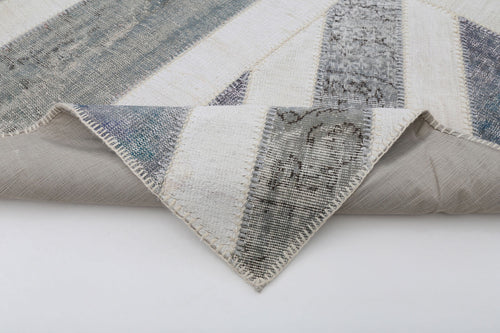 Flag Patchwork Gri Figürlü Pamuk Yün El Dokuma Halısı 200x300 Agacan