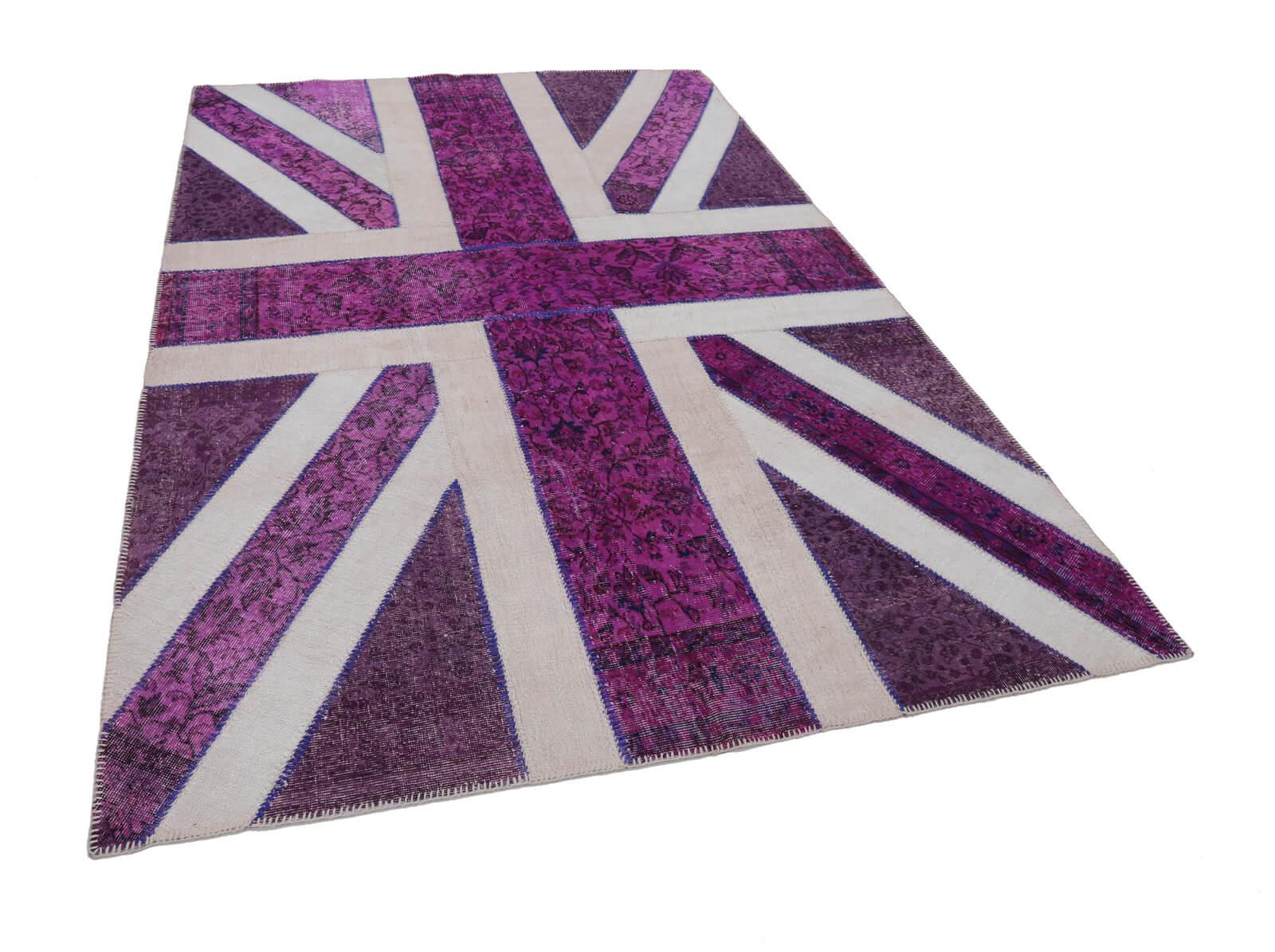 Flag Patchwork Mor Figürlü Pamuk Yün El Dokuma Halısı 201x302 Agacan