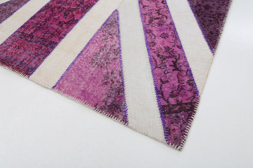 Flag Patchwork Mor Figürlü Pamuk Yün El Dokuma Halısı 201x302 Agacan