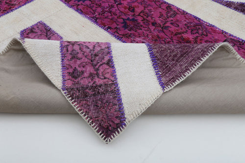 Flag Patchwork Mor Figürlü Pamuk Yün El Dokuma Halısı 201x302 Agacan