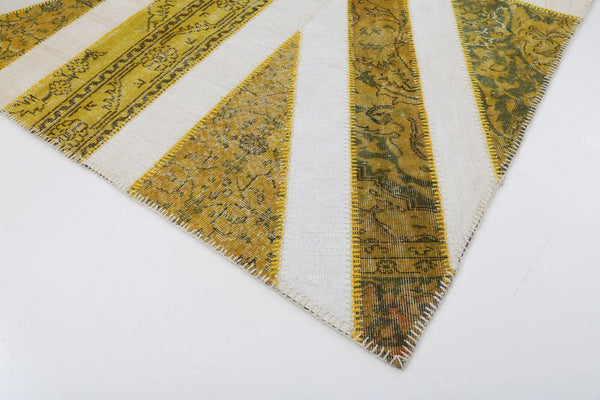 Flag Patchwork Sarı Figürlü Pamuk Yün El Dokuma Halısı 202x301 Agacan