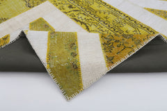 Flag Patchwork Sarı Figürlü Pamuk Yün El Dokuma Halısı 202x301 Agacan