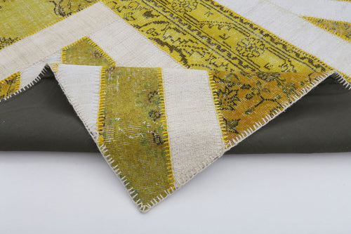 Flag Patchwork Sarı Figürlü Pamuk Yün El Dokuma Halısı 202x301 Agacan