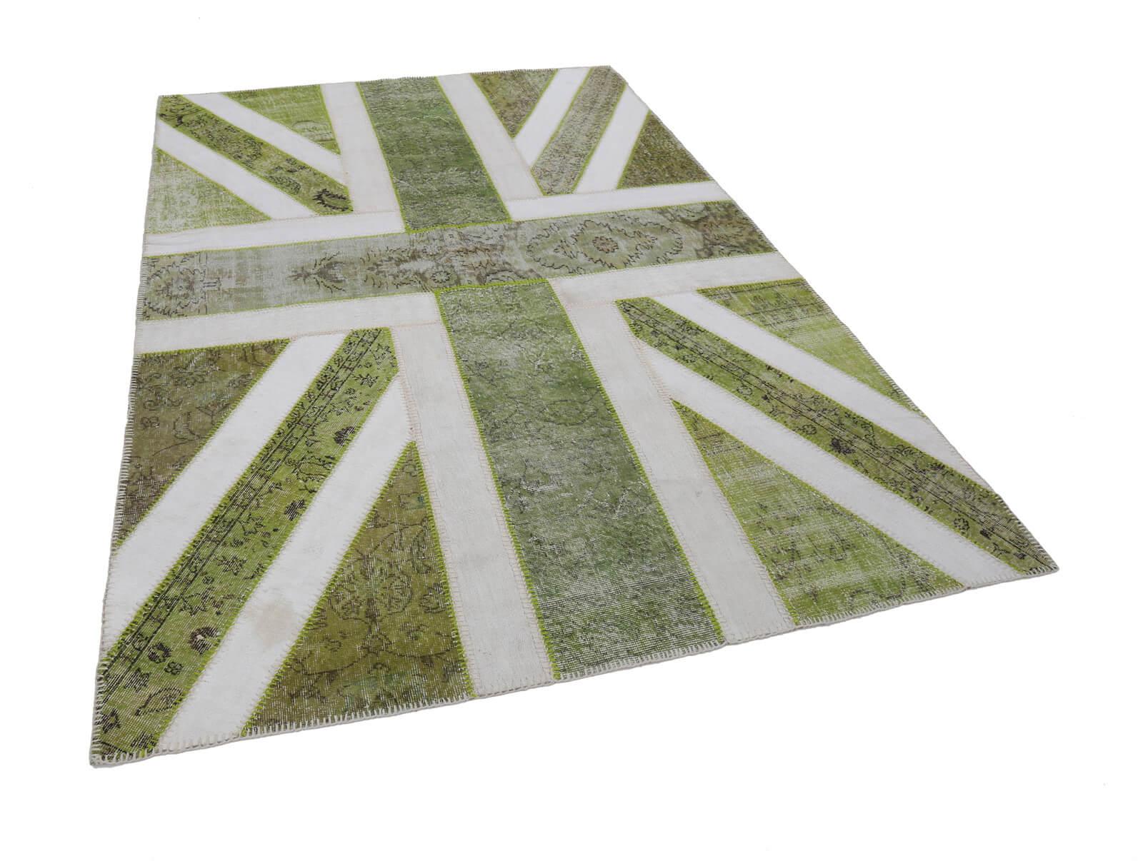 Flag Patchwork Yeşil Figürlü Pamuk Yün El Dokuma Halısı 200x300 Agacan