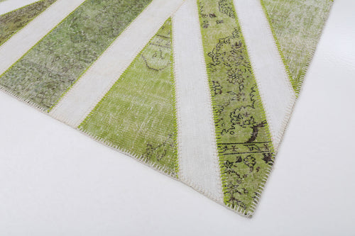 Flag Patchwork Yeşil Figürlü Pamuk Yün El Dokuma Halısı 200x300 Agacan