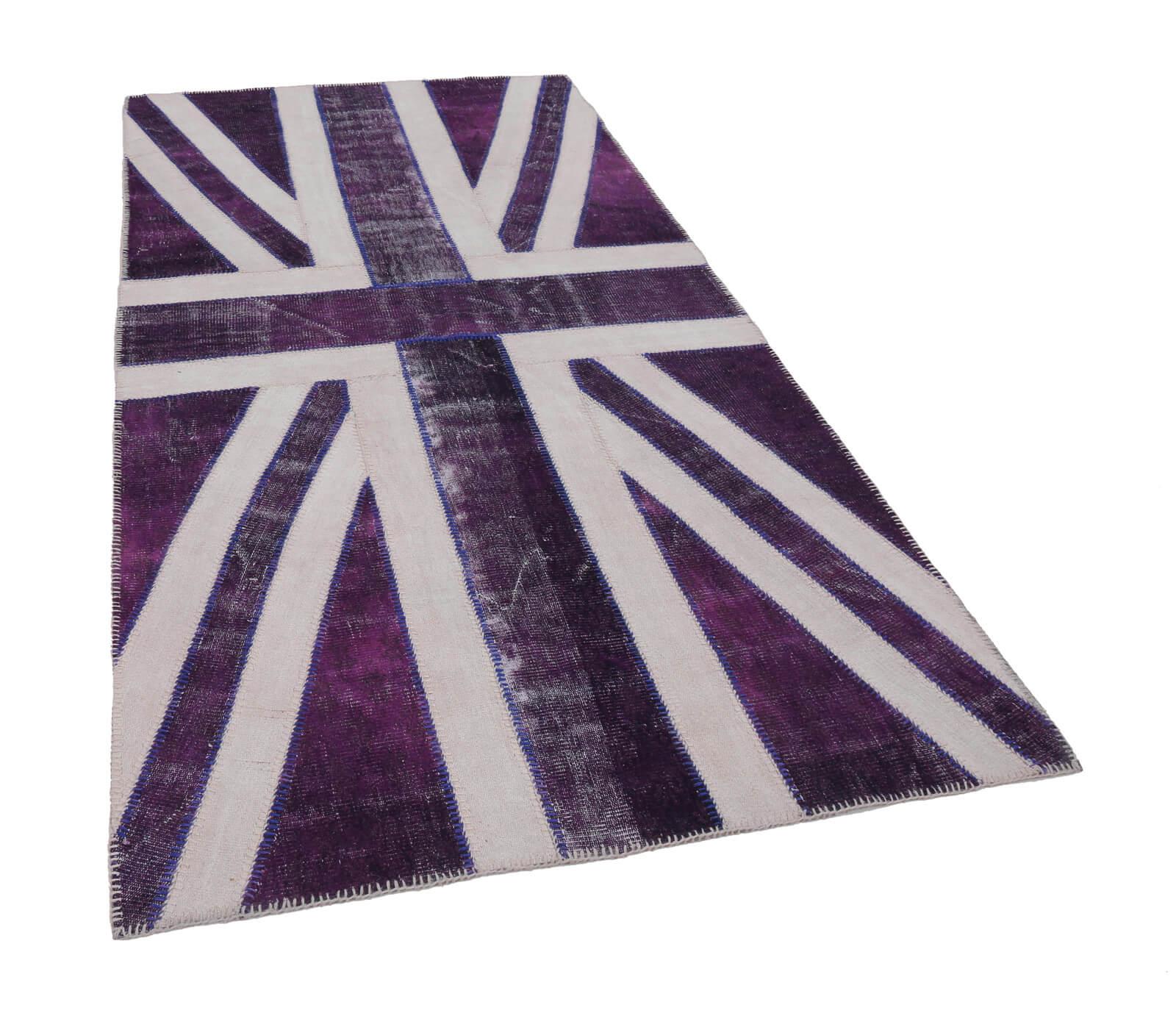 Flag Patchwork Mor Figürlü Pamuk Yün El Dokuma Halısı 153x302 Agacan