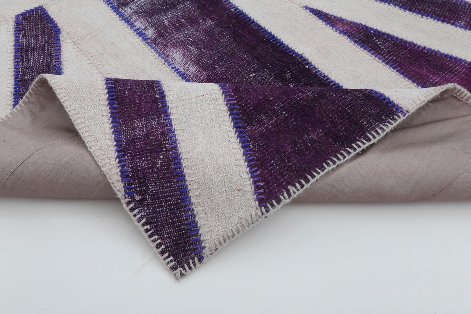 Flag Patchwork Mor Figürlü Pamuk Yün El Dokuma Halısı 153x302 Agacan