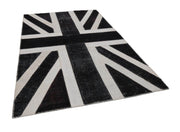 Flag Patchwork Siyah Figürlü Pamuk Yün El Dokuma Halısı 202x305 Agacan