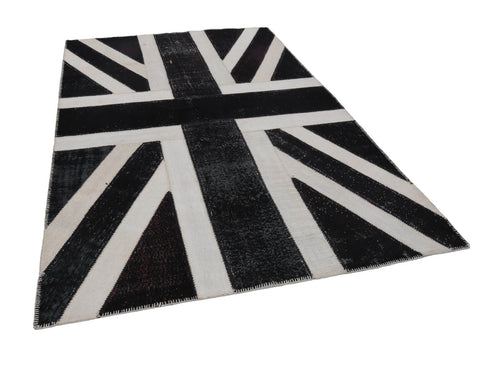 Flag Patchwork Siyah Figürlü Pamuk Yün El Dokuma Halısı 202x305 Agacan