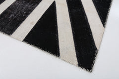 Flag Patchwork Siyah Figürlü Pamuk Yün El Dokuma Halısı 202x305 Agacan