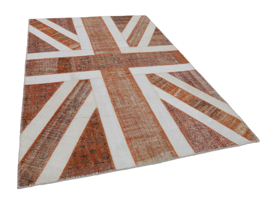 Flag Patchwork Turuncu Figürlü Pamuk Yün El Dokuma Halısı 202x302 Agacan