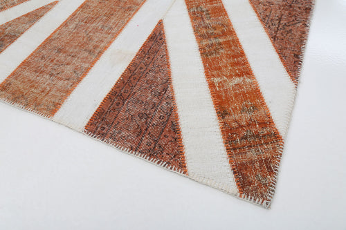 Flag Patchwork Turuncu Figürlü Pamuk Yün El Dokuma Halısı 202x302 Agacan