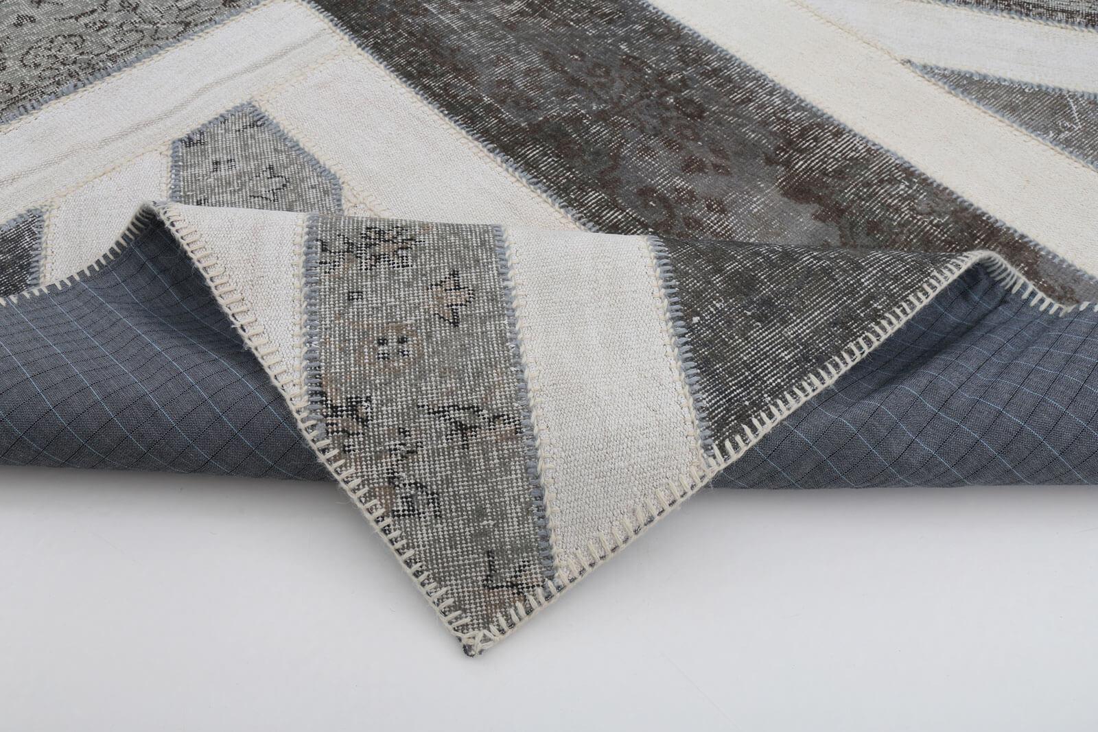 Flag Patchwork Gri Figürlü Pamuk Yün El Dokuma Halısı 200x300 Agacan