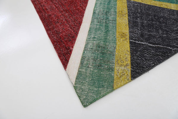 Flag Patchwork Mavi Figürlü Pamuk Yün El Dokuma Halısı 201x298 Agacan