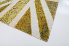 Flag Patchwork Sarı Figürlü Pamuk Yün El Dokuma Halısı 200x304 Agacan