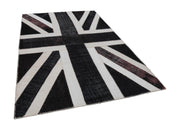 Flag Patchwork Siyah Figürlü Pamuk Yün El Dokuma Halısı 203x300 Agacan