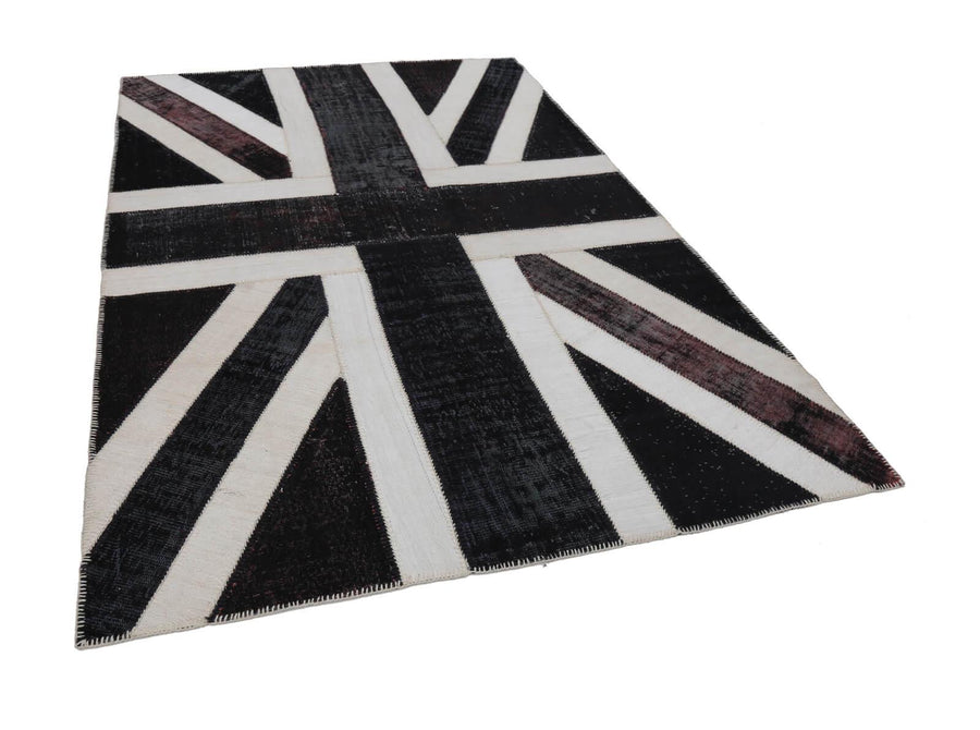 Flag Patchwork Siyah Figürlü Pamuk Yün El Dokuma Halısı 203x300 Agacan