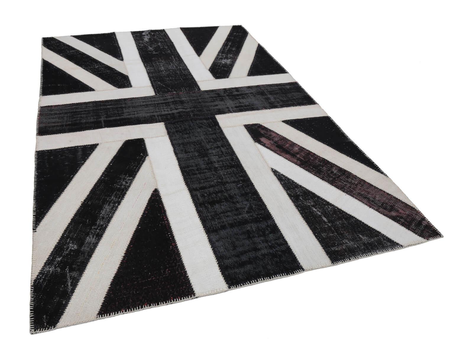Flag Patchwork Siyah Figürlü Pamuk Yün El Dokuma Halısı 203x300 Agacan