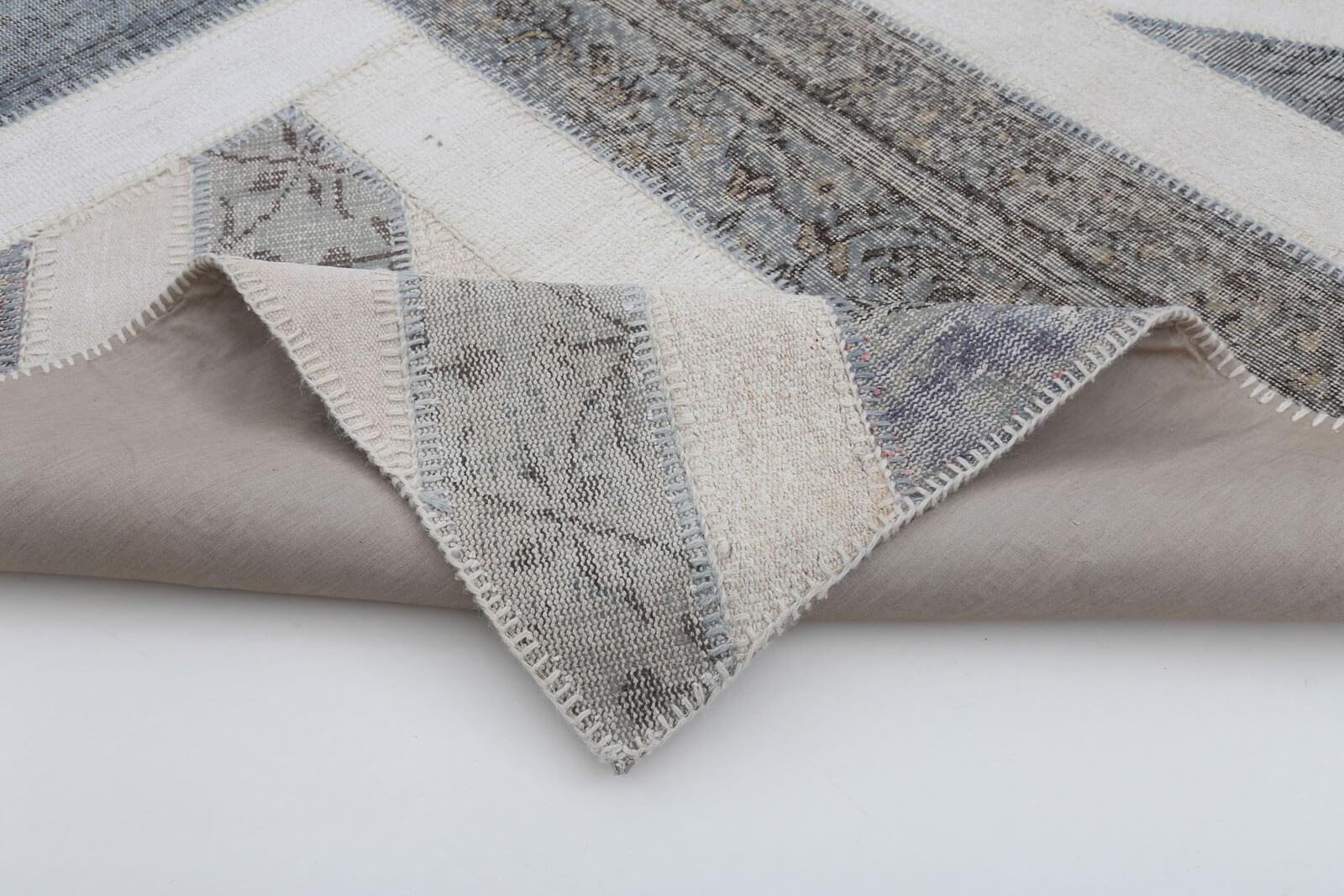 Flag Patchwork Gri Figürlü Pamuk Yün El Dokuma Halısı 200x304 Agacan