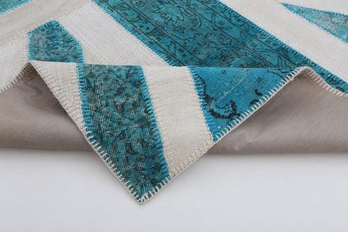 Flag Patchwork Turkuaz Figürlü Pamuk Yün El Dokuma Halısı 191x303 Agacan