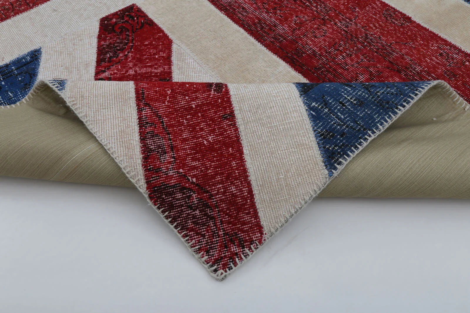 Flag Patchwork Mavi Figürlü Pamuk Yün El Dokuma Halısı 202x302 Agacan