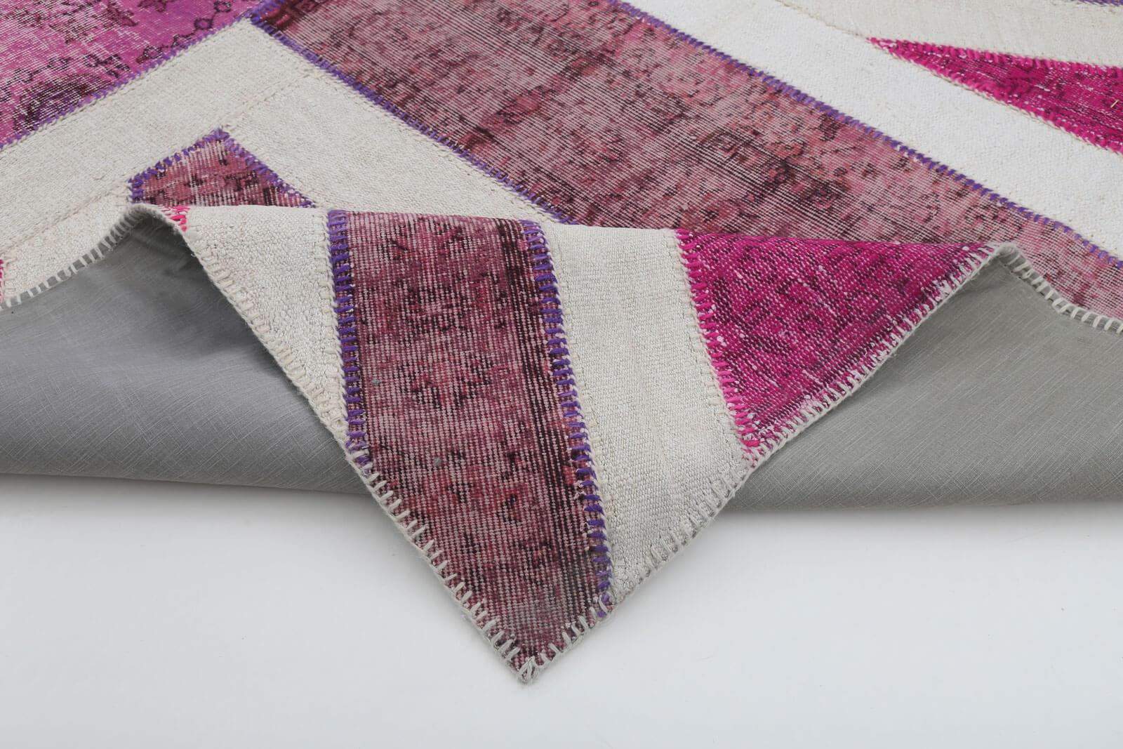 Flag Patchwork Pembe Figürlü Pamuk Yün El Dokuma Halısı 202x302 Agacan