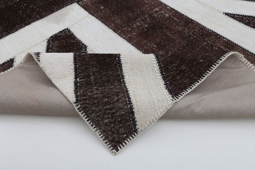 Flag Patchwork Kahverengi Figürlü Pamuk Yün El Dokuma Halısı 203x300 Agacan